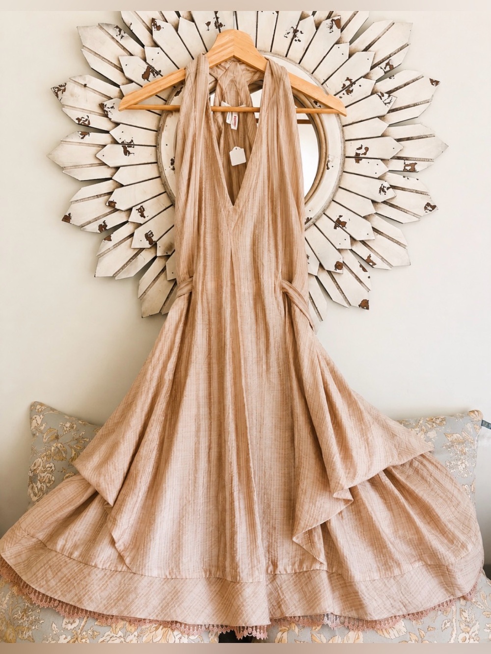 BCBG Max Azria Runway Dress Spring 2007 Sheer Champagne Striped Lace XS